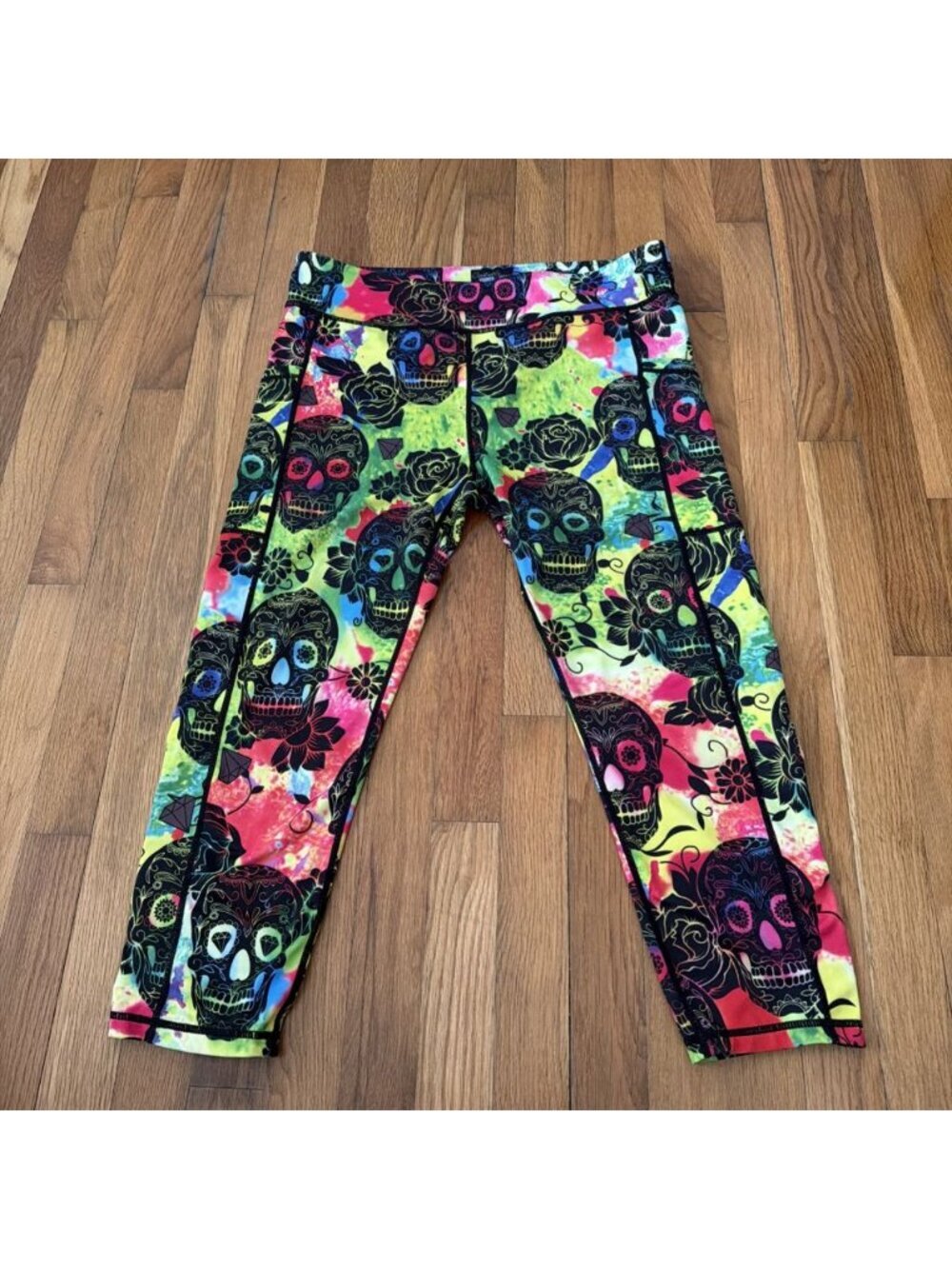 CVG Women's Squat Proof Leggings Tie Dye Skull Print Size XL (Q03)